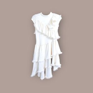 Joyfolie Girls Ivory Mock Neck Cap Sleeve Asymmetrical Tulle Ruffle Dress, 10